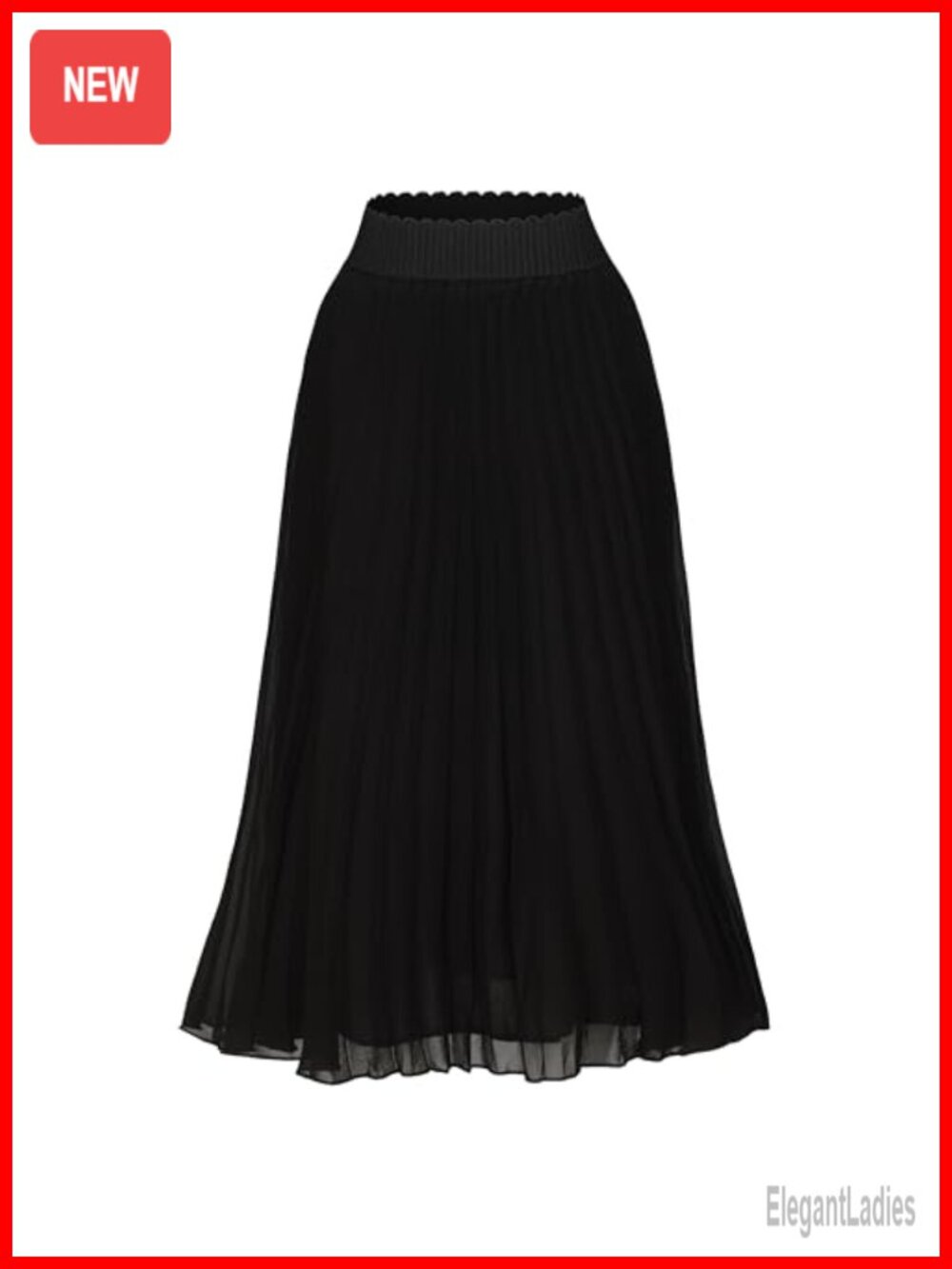 Womens Chiffon High Waist Pleated A-Line Midi Skirt Elastic Waistband